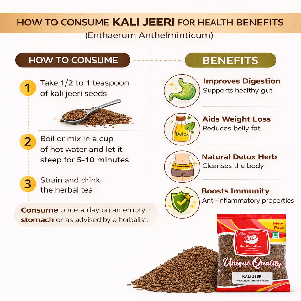 Kunjika Jadibooti Kali Jiri - Kaali jiri - Kadwa Jeera - Kali Jeeri – Natural Black Cumin Seed (100 GM)