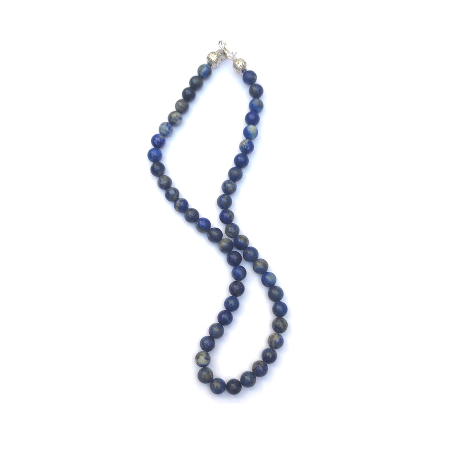 Lapis Lazuli Crystal Round Beads Necklace 15 Inches 6 mm Beads Semi precious Mala