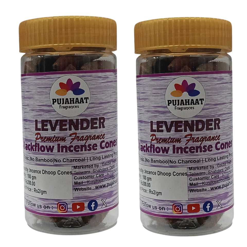 Pujahaat Backflow Incense Cones for Fountain | Long Lasting Fragrance | Premium Aromatherapy Cones for Home, Office, Meditation & Relaxation | 100% Natural Ingredients - Lavender