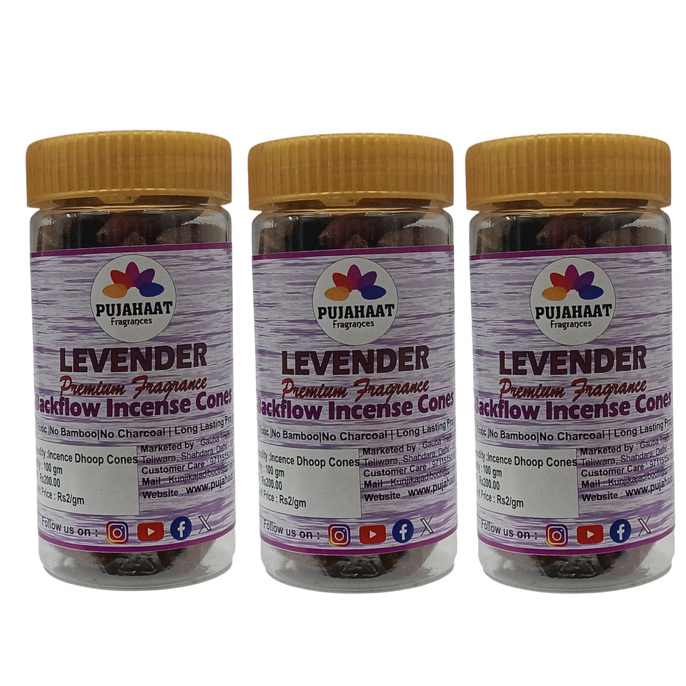 Pujahaat Backflow Incense Cones for Fountain | Long Lasting Fragrance | Premium Aromatherapy Cones for Home, Office, Meditation & Relaxation | 100% Natural Ingredients - Lavender