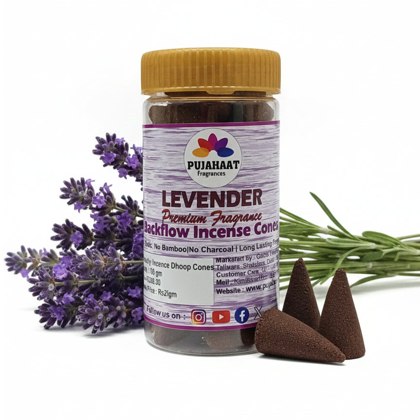 Pujahaat Backflow Incense Cones for Fountain | Long Lasting Fragrance | Premium Aromatherapy Cones for Home, Office, Meditation & Relaxation | 100% Natural Ingredients - Lavender