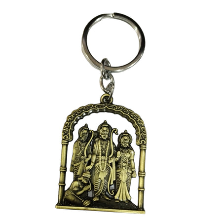 Lord Shri Ram Darbar Antique Finish Lord Shri Ram Ji, Sita Mata, Laxman Ji, Lord Hanuman Ji Keychain Metal | Ram Mandir Key Ring Double Sided