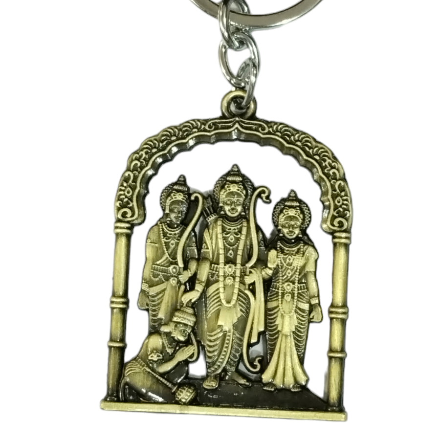 Lord Shri Ram Darbar Antique Finish Lord Shri Ram Ji, Sita Mata, Laxman Ji, Lord Hanuman Ji Keychain Metal | Ram Mandir Key Ring Double Sided