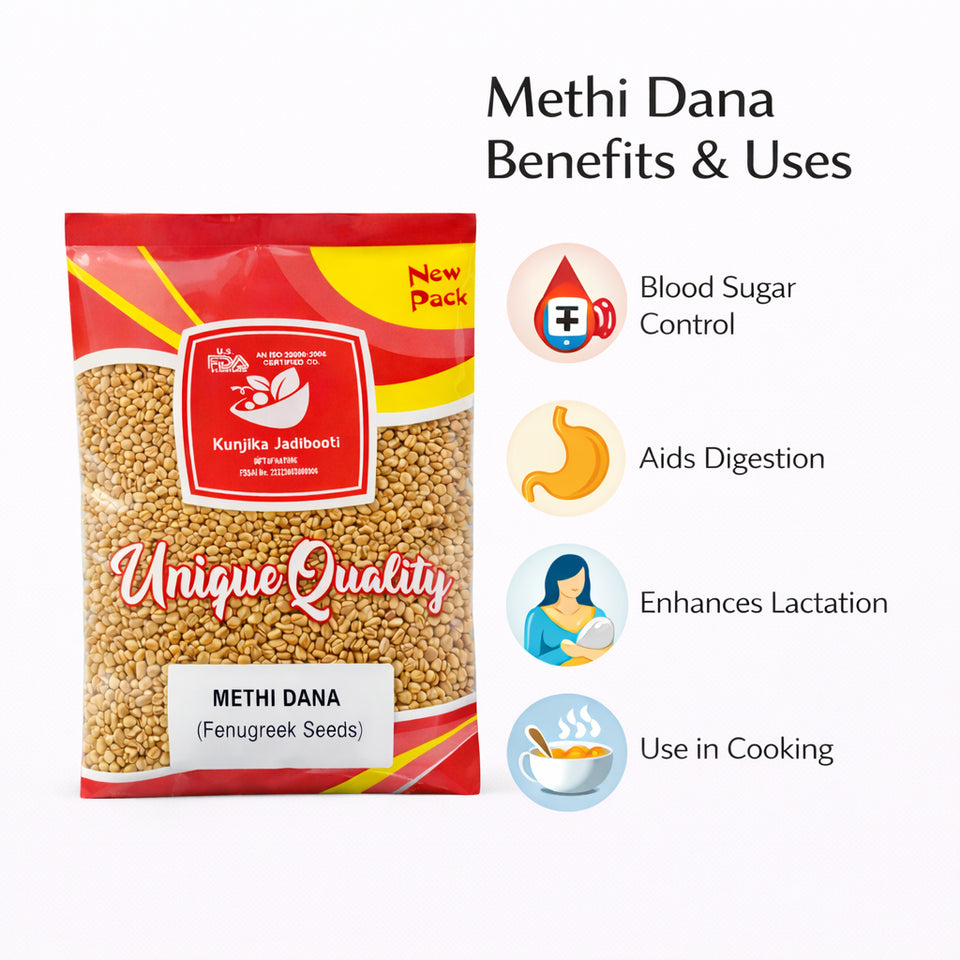Kunjika Jadibooti Methi Dana (Fenugreek Seeds) Whole | Premium Methika Dana | Natural Ayurvedic Herb for Digestion, Hair & Skin Care | Pure & Natural Fenugreek Seeds | 100% Raw & Chemical Free