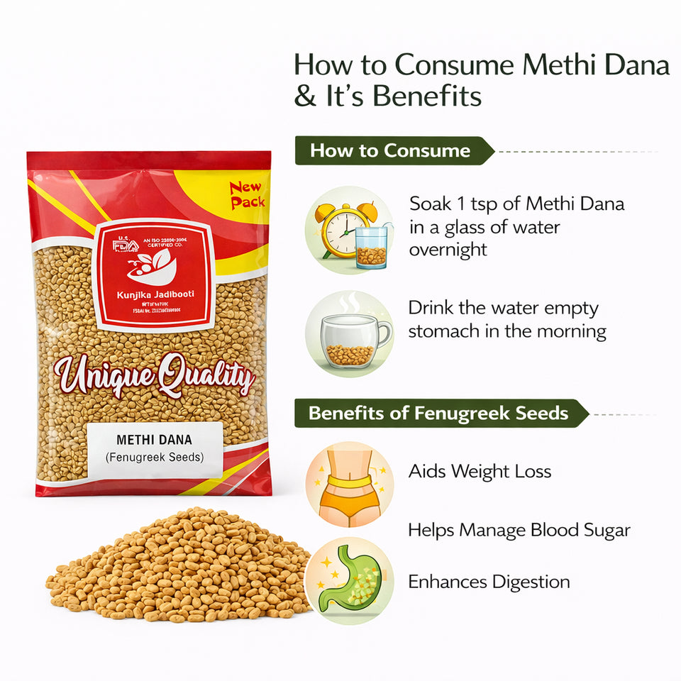 Kunjika Jadibooti Methi Dana (Fenugreek Seeds) Whole | Premium Methika Dana | Natural Ayurvedic Herb for Digestion, Hair & Skin Care | Pure & Natural Fenugreek Seeds | 100% Raw & Chemical Free
