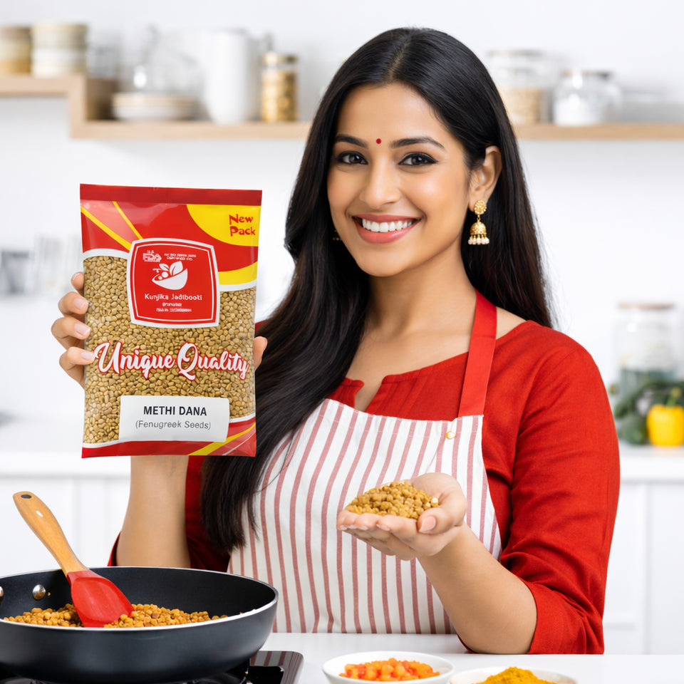 Kunjika Jadibooti Methi Dana (Fenugreek Seeds) Whole | Premium Methika Dana | Natural Ayurvedic Herb for Digestion, Hair & Skin Care | Pure & Natural Fenugreek Seeds | 100% Raw & Chemical Free