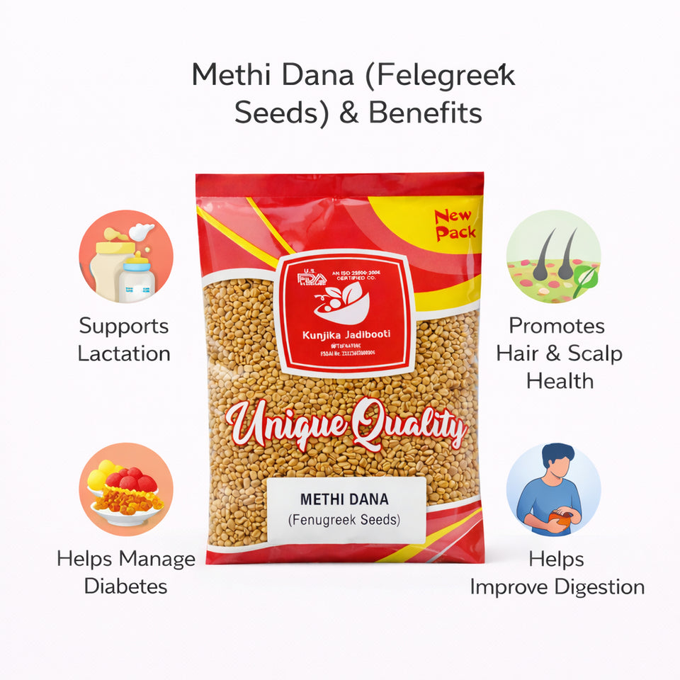Kunjika Jadibooti Methi Dana (Fenugreek Seeds) Whole | Premium Methika Dana | Natural Ayurvedic Herb for Digestion, Hair & Skin Care | Pure & Natural Fenugreek Seeds | 100% Raw & Chemical Free