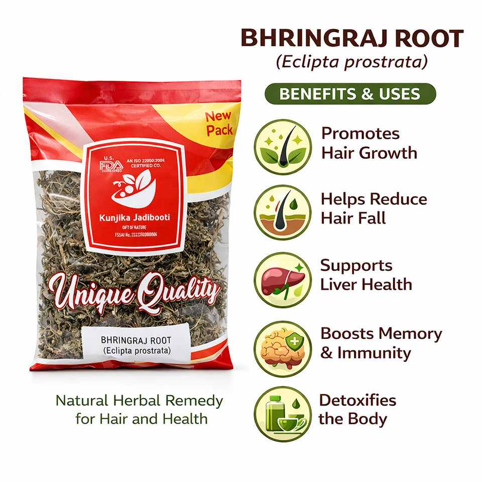 Kunjika Jadibooti Bhringraj Whole | Premium Ayurvedic Bhringraj Herb | Eclipta Alba Whole Leaves | Natural Herb for Hair Care & Herbal Preparations | Pure, Raw & Chemical Free