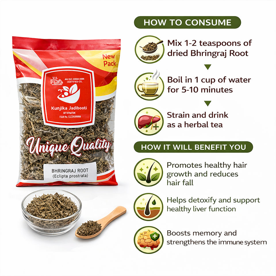 Kunjika Jadibooti Bhringraj Whole | Premium Ayurvedic Bhringraj Herb | Eclipta Alba Whole Leaves | Natural Herb for Hair Care & Herbal Preparations | Pure, Raw & Chemical Free