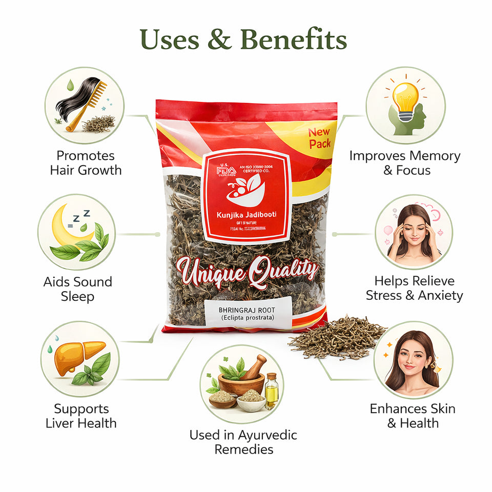 Kunjika Jadibooti Bhringraj Whole | Premium Ayurvedic Bhringraj Herb | Eclipta Alba Whole Leaves | Natural Herb for Hair Care & Herbal Preparations | Pure, Raw & Chemical Free