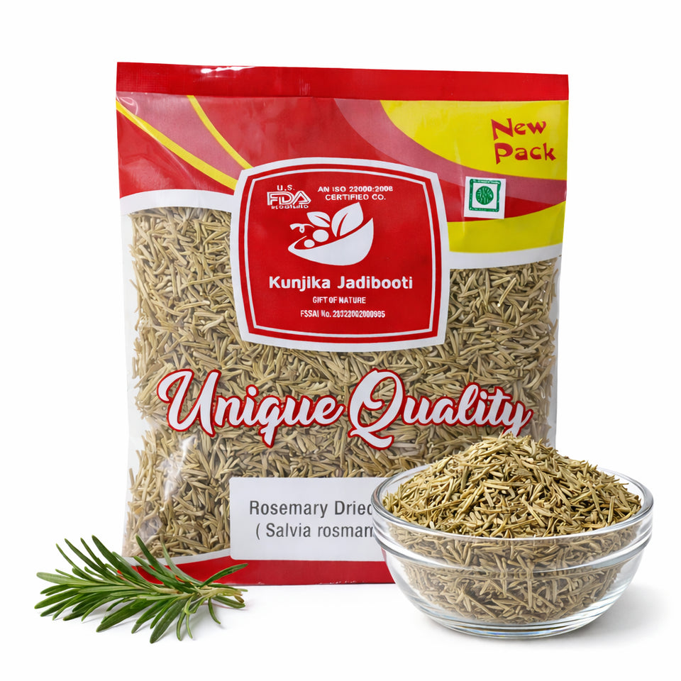 Kunjika Jadibooti Rosemary Dry Leaves | Food Grade Dried Rosemary | Natural Rose mary Leaves for Hair Care, Herbal Tea & Culinary Use | Perfect for Pasta, Soups, Salads, Teas | Ideal for Hair oils