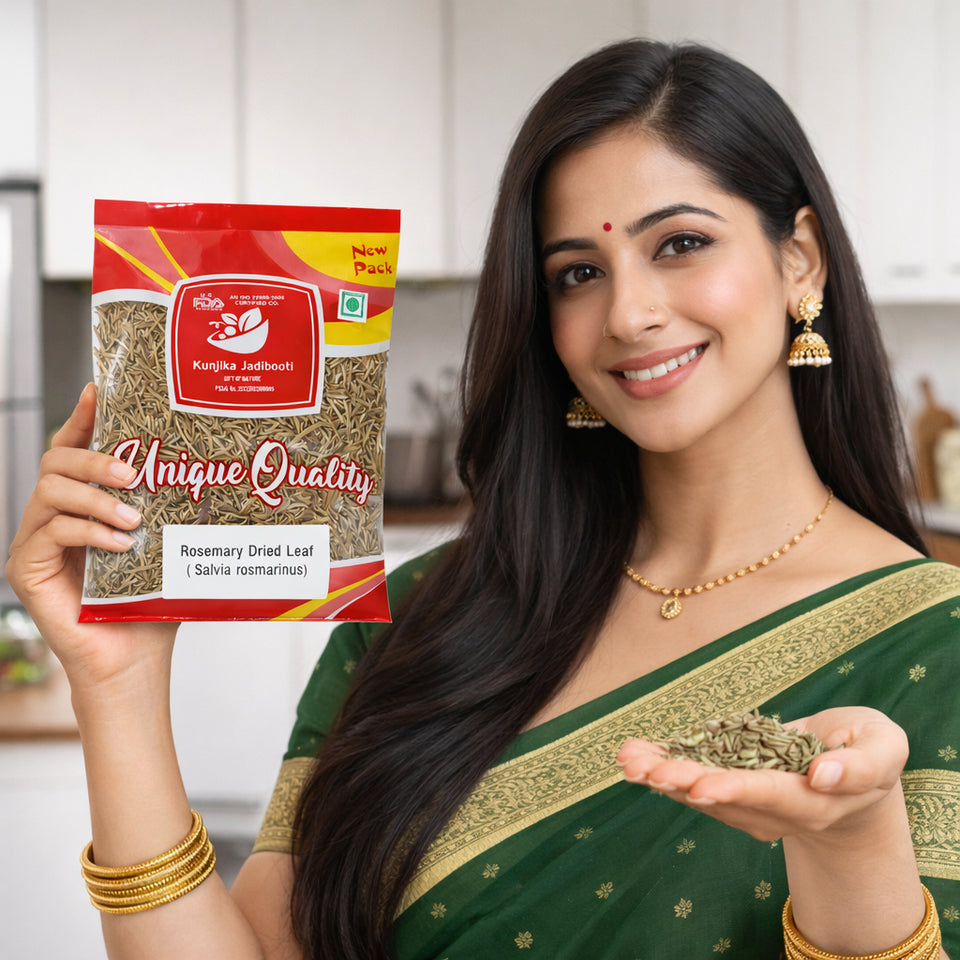 Kunjika Jadibooti Rosemary Dry Leaves | Food Grade Dried Rosemary | Natural Rose mary Leaves for Hair Care, Herbal Tea & Culinary Use | Perfect for Pasta, Soups, Salads, Teas | Ideal for Hair oils