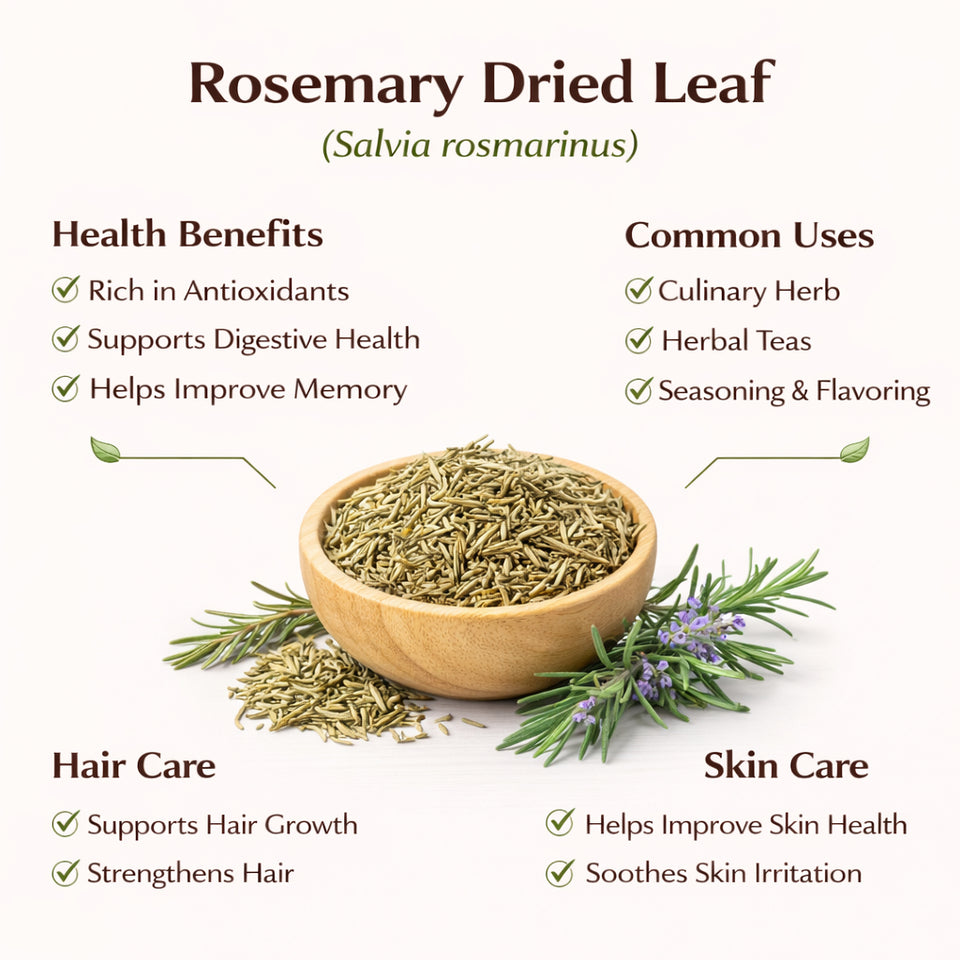 Kunjika Jadibooti Rosemary Dry Leaves | Food Grade Dried Rosemary | Natural Rose mary Leaves for Hair Care, Herbal Tea & Culinary Use | Perfect for Pasta, Soups, Salads, Teas | Ideal for Hair oils