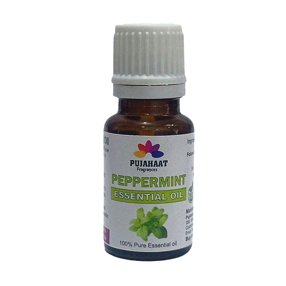 Pujahaat Peppermint Essential Oil for Aroma Therapy, Hair & Skin Pure, Natural, Undiluted - Vegan & Cruelty free - 15 ml
