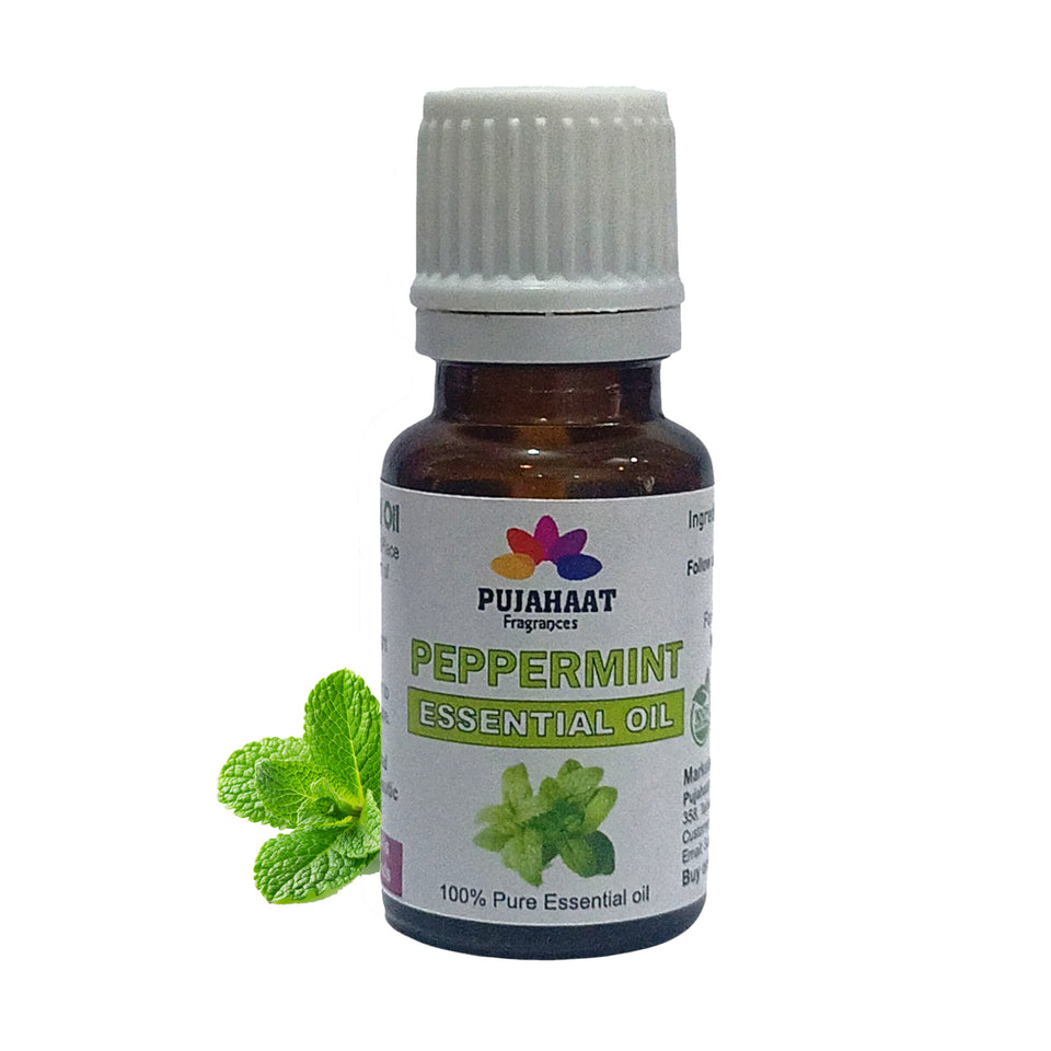 Pujahaat Peppermint Essential Oil for Aroma Therapy, Hair & Skin Pure, Natural, Undiluted - Vegan & Cruelty free - 15 ml