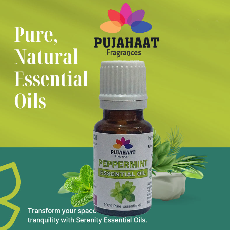Pujahaat Peppermint Essential Oil for Aroma Therapy, Hair & Skin Pure, Natural, Undiluted - Vegan & Cruelty free - 15 ml