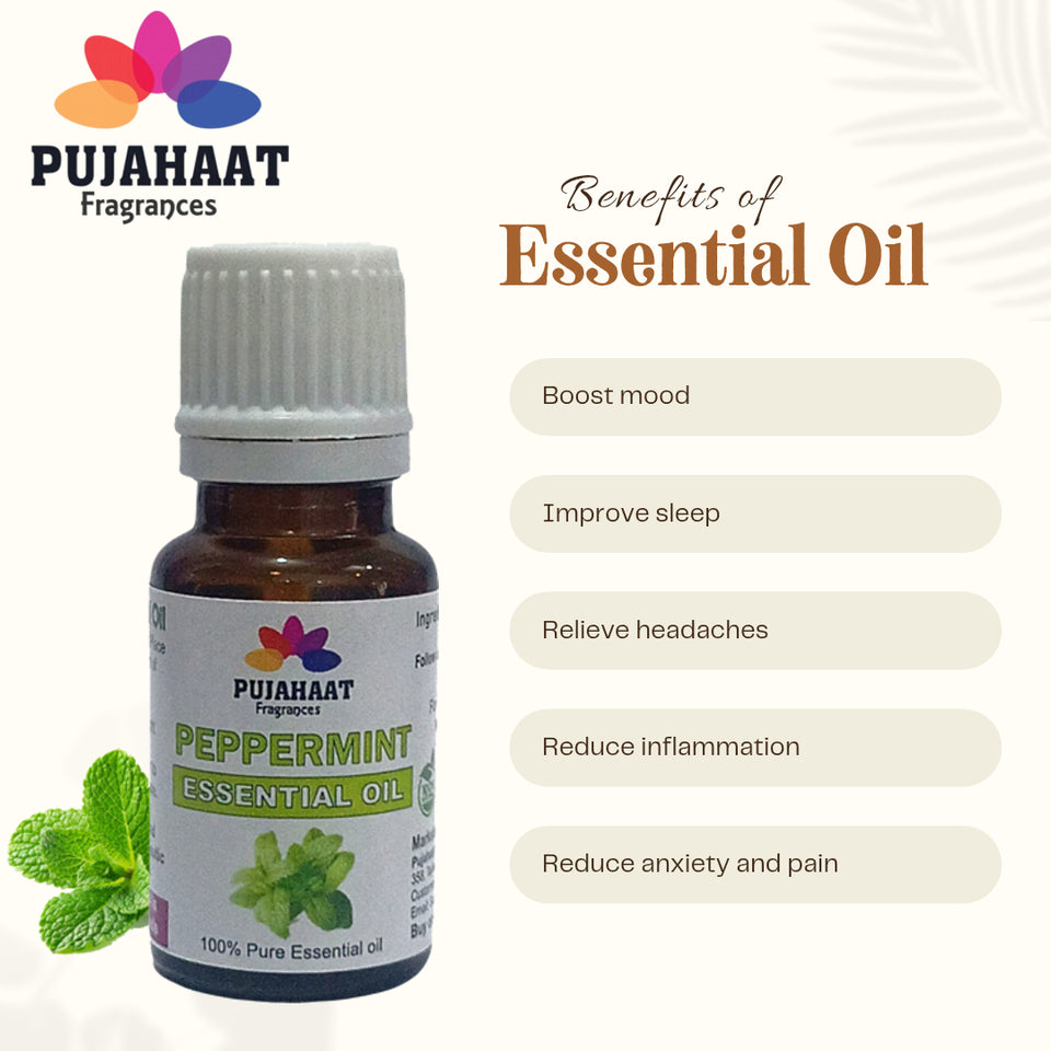 Pujahaat Peppermint Essential Oil for Aroma Therapy, Hair & Skin Pure, Natural, Undiluted - Vegan & Cruelty free - 15 ml