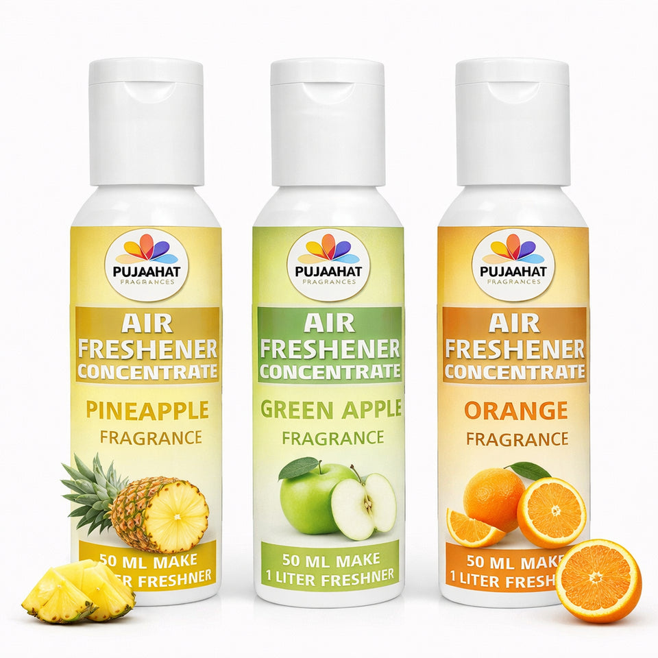 Pineapple, Greenapple, Orange Air Freshener Concentrate Set of 3 (50ml Each) Makes 1 Liter Each | Long Lasting Room Freshener Liquid | Fragrance Combo for Home, Office, Car | Alcohol-Free Premium Fragrance by Pujahaat