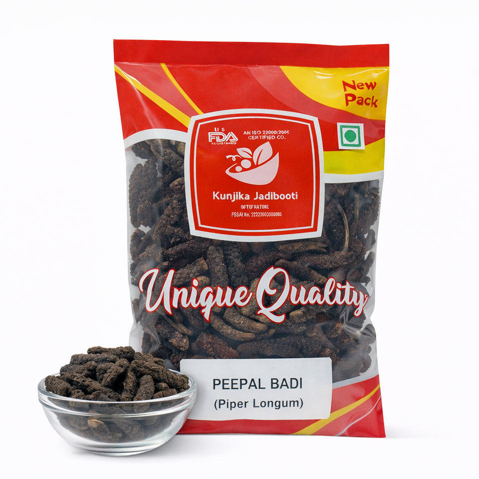 Kunjika Jadibooti Long Pepper - Pipal Badi - Pippali - Pipali - Peepali - Piper Longum (100 GM)