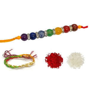 Rakhi 7 Chakra Crystals 8 mm with AD Rings for Brother Rakhi for Bhaiya Bhabhi Natural Semi Precious Stone Rakhi Set Combo for Men and Women