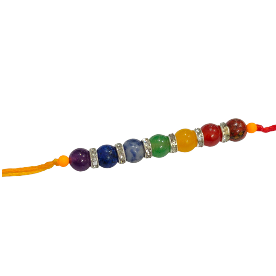 Rakhi 7 Chakra Crystals 8 mm with AD Rings for Brother Rakhi for Bhaiya Bhabhi Natural Semi Precious Stone Rakhi Set Combo for Men and Women