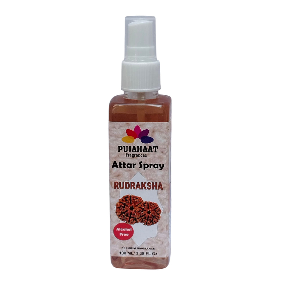 Pujahaat Premium Attar Spray | 100 ml Non Alcoholic Spray | Religious Mist | Air Freshener, Room Mist, Fabric & Linen Spray | Perfect for Prayers Rooms, Living Room, sofas, curtains, car - Rudraksha