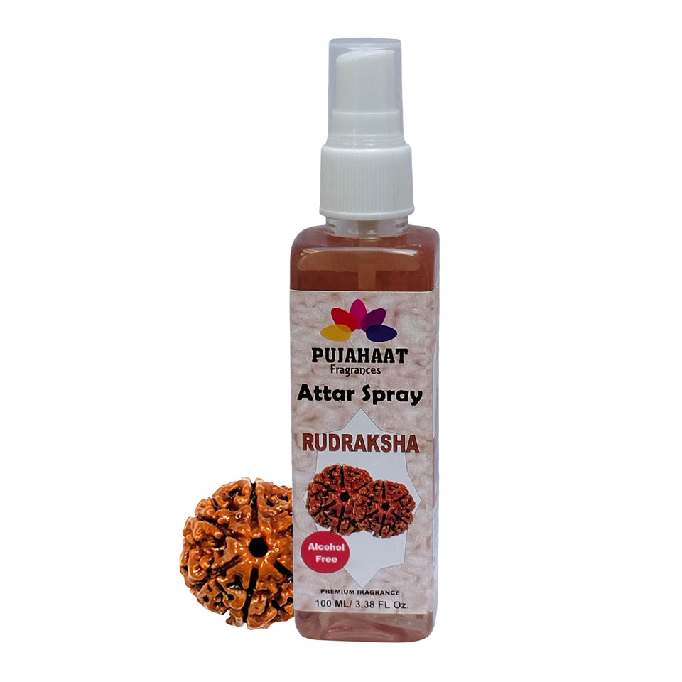 Pujahaat Premium Attar Spray | 100 ml Non Alcoholic Spray | Religious Mist | Air Freshener, Room Mist, Fabric & Linen Spray | Perfect for Prayers Rooms, Living Room, sofas, curtains, car - Rudraksha