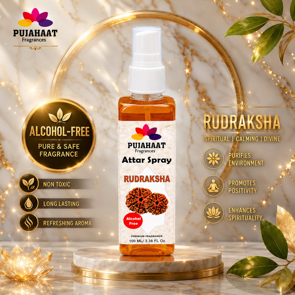 Pujahaat Premium Attar Spray | 100 ml Non Alcoholic Spray | Religious Mist | Air Freshener, Room Mist, Fabric & Linen Spray | Perfect for Prayers Rooms, Living Room, sofas, curtains, car - Rudraksha