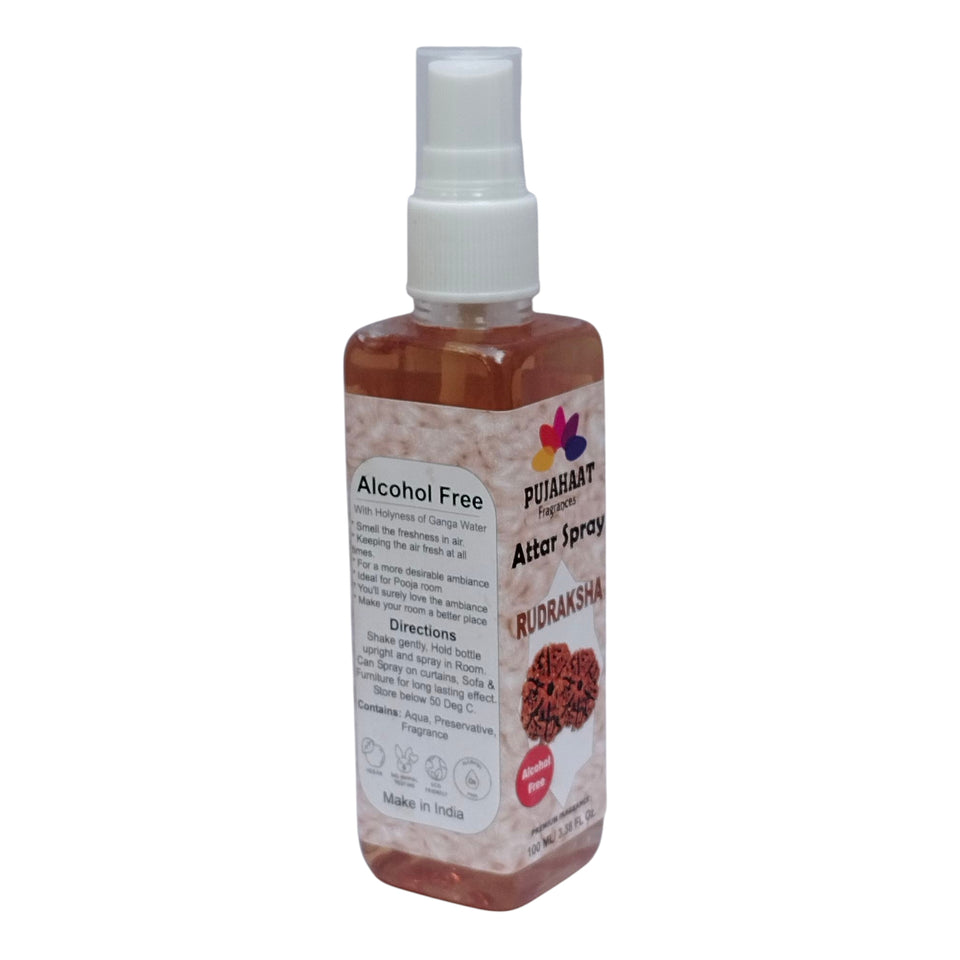 Pujahaat Premium Attar Spray | 100 ml Non Alcoholic Spray | Religious Mist | Air Freshener, Room Mist, Fabric & Linen Spray | Perfect for Prayers Rooms, Living Room, sofas, curtains, car - Rudraksha
