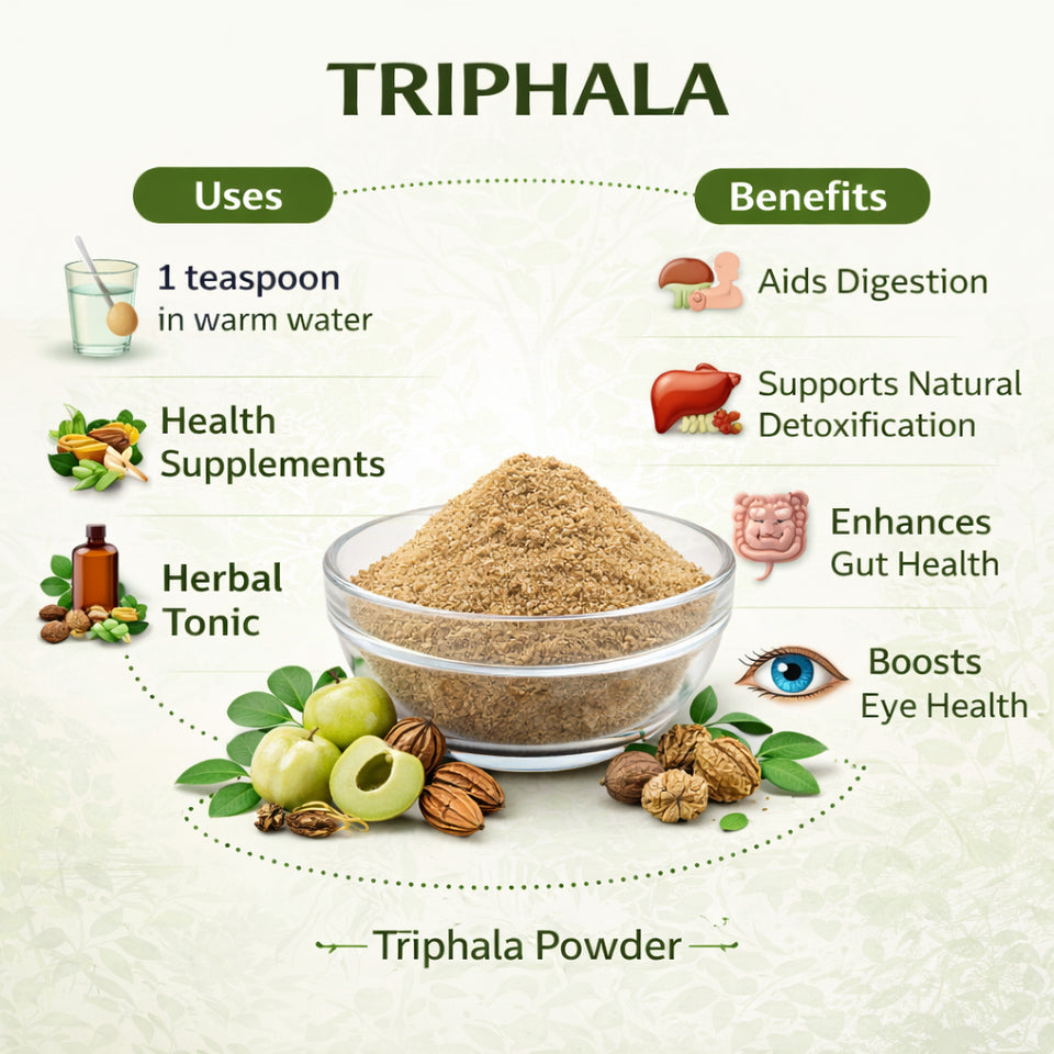 Kunjika Jadibooti Triphala Churna Powder | Premium Ayurvedic Triphala Powder | Amla Harad Baheda Blend | Natural Herbal Digestive Support | Pure, Raw & Chemical Free