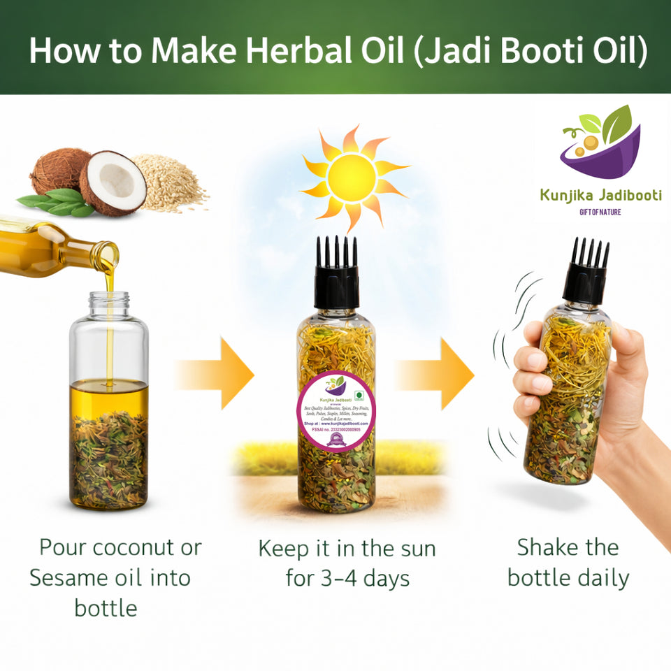 Kunjika Jadibooti 21 Ayurvedic Herbs for Hair Oil | DIY Herbal Hair Oil Kit with Comb Applicator | Natural Hair Growth, Hair Fall Control & Scalp Nourishment | Bhringraj, Amla, Brahmi Blend