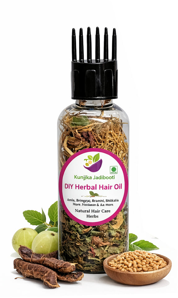 Kunjika Jadibooti 21 Ayurvedic Herbs for Hair Oil | DIY Herbal Hair Oil Kit with Comb Applicator | Natural Hair Growth, Hair Fall Control & Scalp Nourishment | Bhringraj, Amla, Brahmi Blend