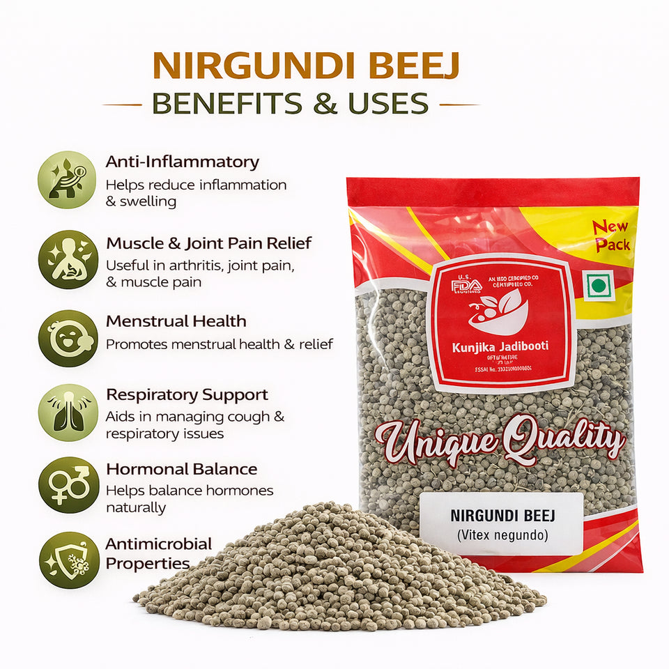 Kunjika Jadibooti Dry Nirgundi Beej | Vitex Negundo Ayurvedic Herbal Seeds for Joint Care Muscle Wellness & Herbal Kadha - 100 gm