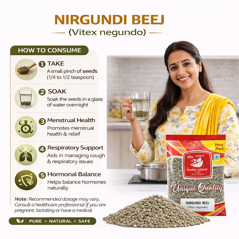 Kunjika Jadibooti Dry Nirgundi Beej | Vitex Negundo Ayurvedic Herbal Seeds for Joint Care Muscle Wellness & Herbal Kadha - 100 gm