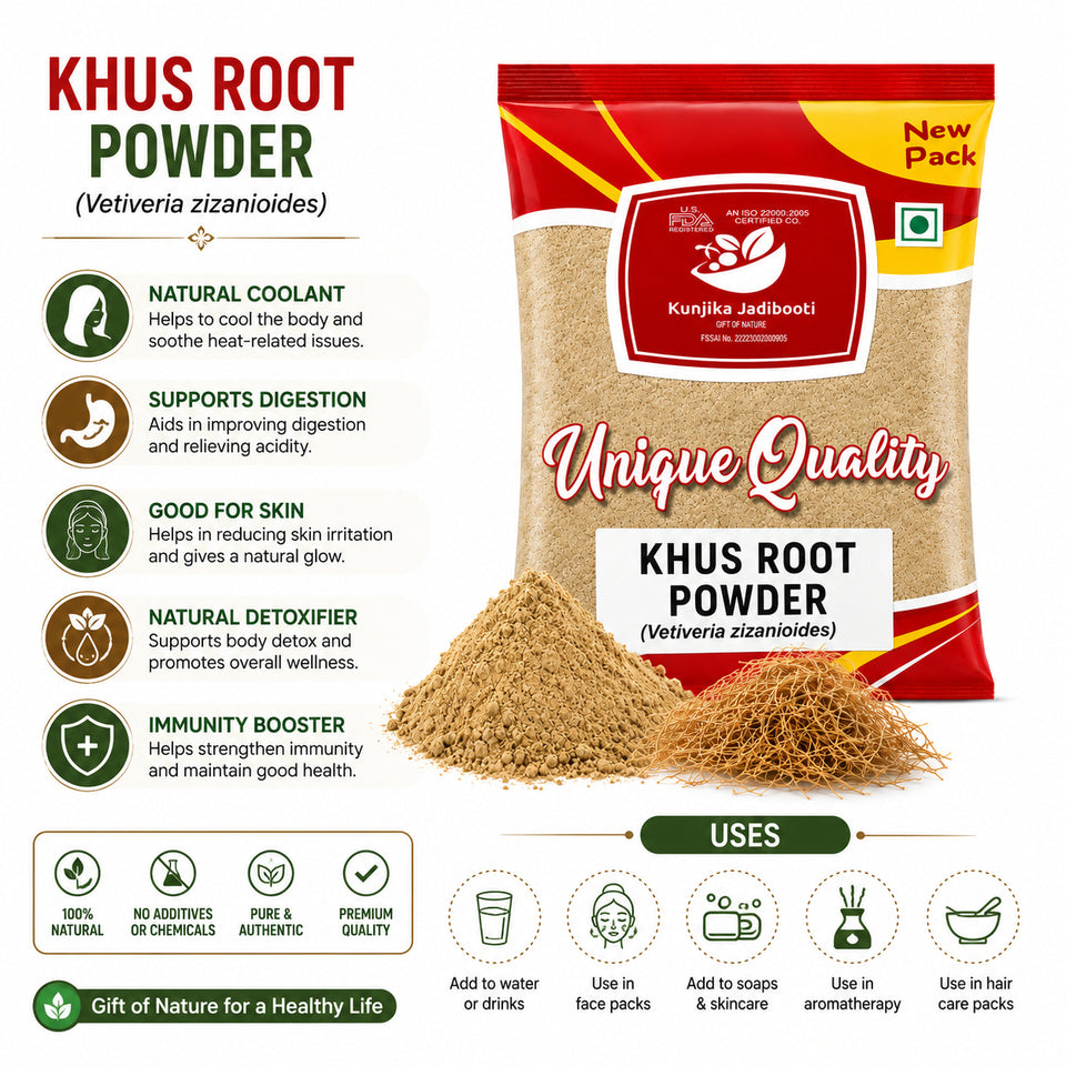 Kunjika Jadibooti Khus Root powder - Khus Jad - Ushira - Vetiver Roots - Vetiveria Zizanioides - Ramacham Powder - 100 gm