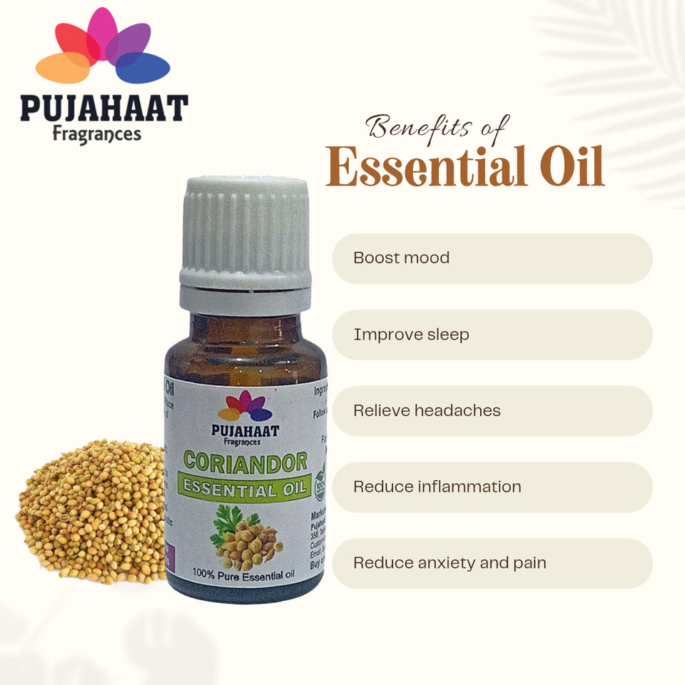 Pujahaat Coriander Essential Oil (Coriandrum sativum) Pure | Non-Sticky | Non-greasy | Natural & Undiluted | Therapeutic Grade Aromatherapy | Hair Care - Vegan & Cruelty free - 15 ml