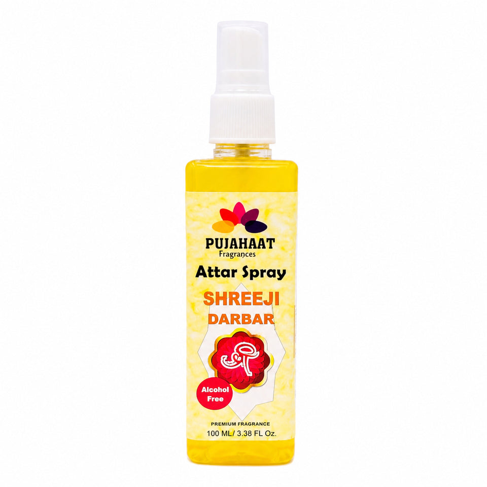 Pujahaat Premium Attar Spray | 100 ml Non Alcoholic Spray | Religious Mist | Air Freshener, Room Mist, Fabric & Linen Spray | Perfect for Prayers Rooms, Living Room, sofas, curtains, car - Shree ji Darbar
