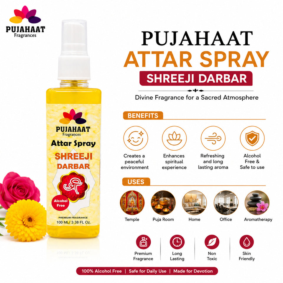 Pujahaat Premium Attar Spray | 100 ml Non Alcoholic Spray | Religious Mist | Air Freshener, Room Mist, Fabric & Linen Spray | Perfect for Prayers Rooms, Living Room, sofas, curtains, car - Shree ji Darbar