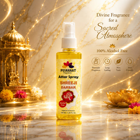 Pujahaat Premium Attar Spray | 100 ml Non Alcoholic Spray | Religious Mist | Air Freshener, Room Mist, Fabric & Linen Spray | Perfect for Prayers Rooms, Living Room, sofas, curtains, car - Shree ji Darbar