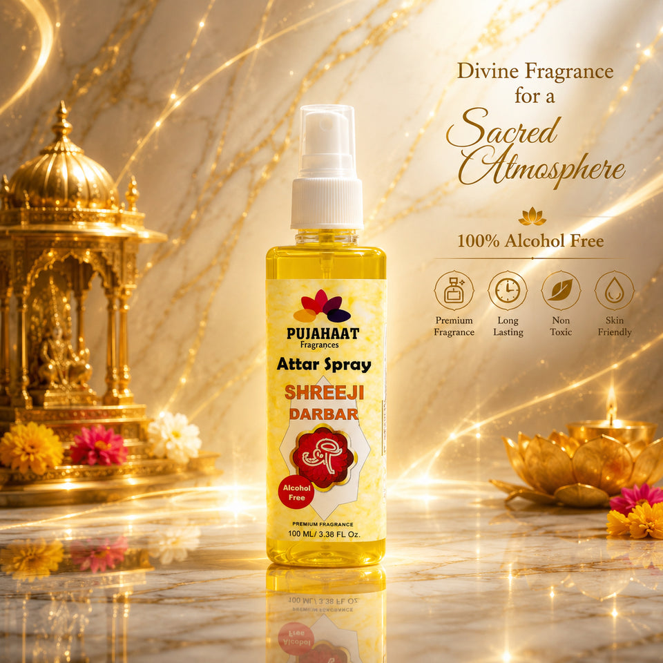 Pujahaat Premium Attar Spray | 100 ml Non Alcoholic Spray | Religious Mist | Air Freshener, Room Mist, Fabric & Linen Spray | Perfect for Prayers Rooms, Living Room, sofas, curtains, car - Shree ji Darbar
