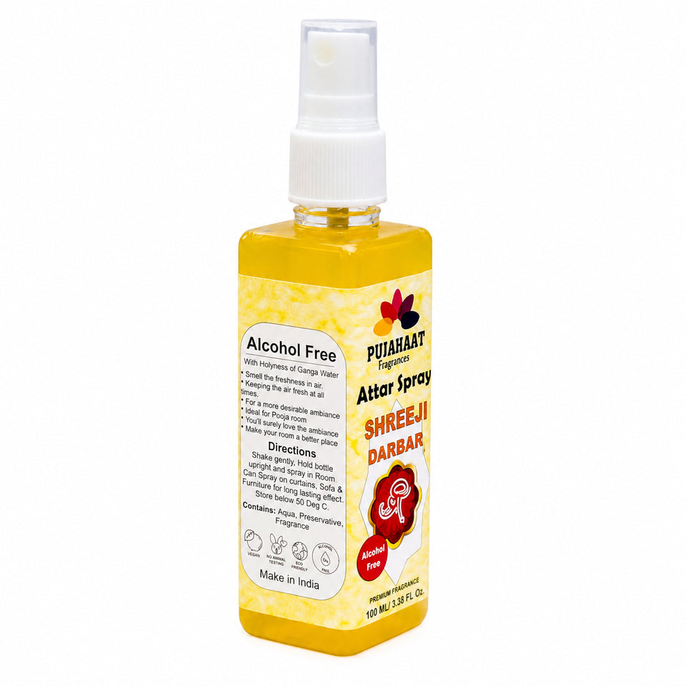Pujahaat Premium Attar Spray | 100 ml Non Alcoholic Spray | Religious Mist | Air Freshener, Room Mist, Fabric & Linen Spray | Perfect for Prayers Rooms, Living Room, sofas, curtains, car - Shree ji Darbar