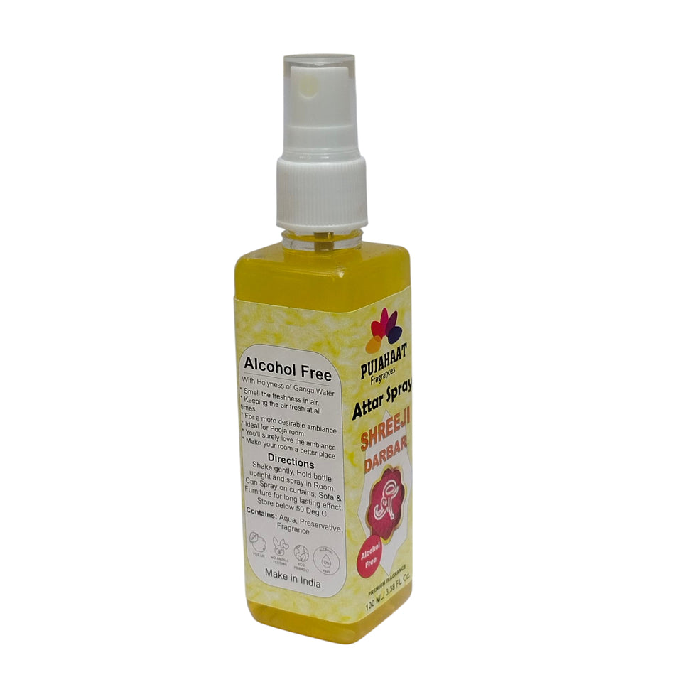 Pujahaat Premium Attar Spray | 100 ml Non Alcoholic Spray | Religious Mist | Air Freshener, Room Mist, Fabric & Linen Spray | Perfect for Prayers Rooms, Living Room, sofas, curtains, car - Shree ji Darbar
