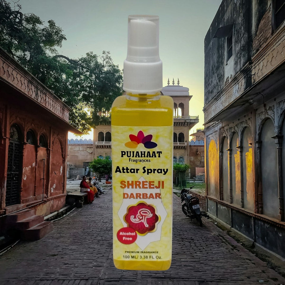 Pujahaat Premium Attar Spray | 100 ml Non Alcoholic Spray | Religious Mist | Air Freshener, Room Mist, Fabric & Linen Spray | Perfect for Prayers Rooms, Living Room, sofas, curtains, car - Shree ji Darbar
