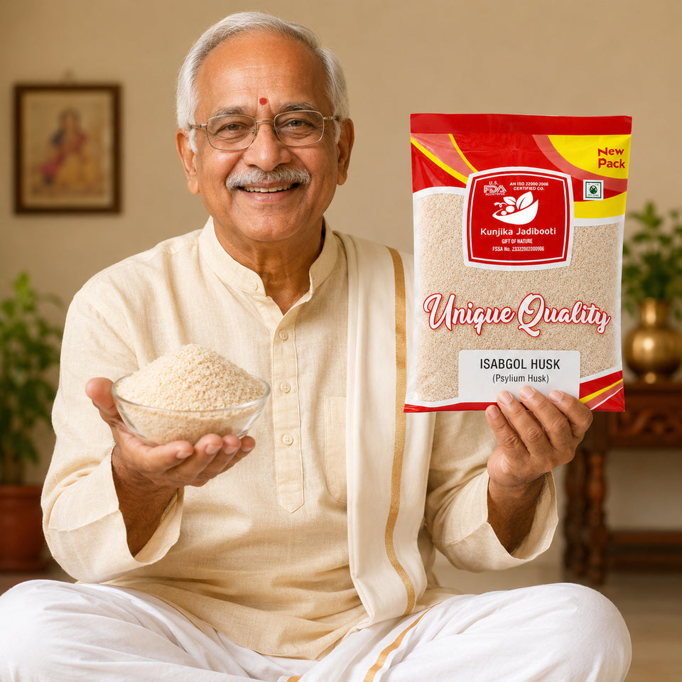 Kunjika Jadibooti Isabgol Bhusi Psyllium Husk High Fiber for Digestive Wellness, Isabgol Husk Natural Fiber Supplement for Gut Cleanse and Digestion - 100gms