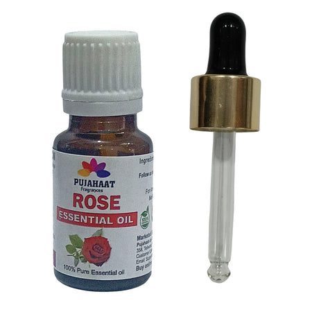 Pujahaat Rose (Gulab Oil) Essential Oil Natural and Therapeutic Grade For Skin, Aromatherapy - Vegan & Cruelty free - 15 ml