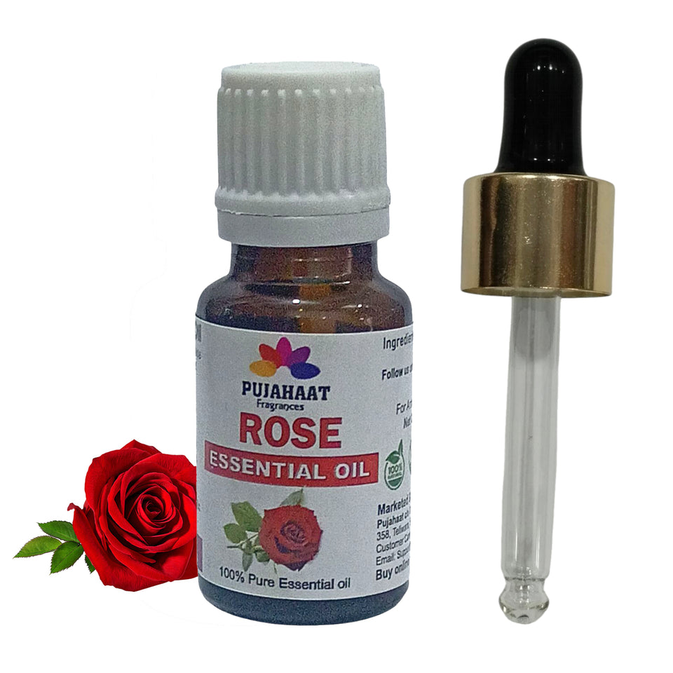Pujahaat Rose (Gulab Oil) Essential Oil Natural and Therapeutic Grade For Skin, Aromatherapy - Vegan & Cruelty free - 15 ml
