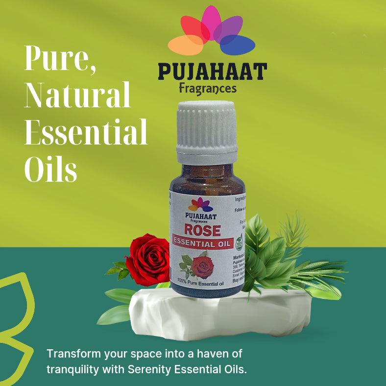 Pujahaat Rose (Gulab Oil) Essential Oil Natural and Therapeutic Grade For Skin, Aromatherapy - Vegan & Cruelty free - 15 ml