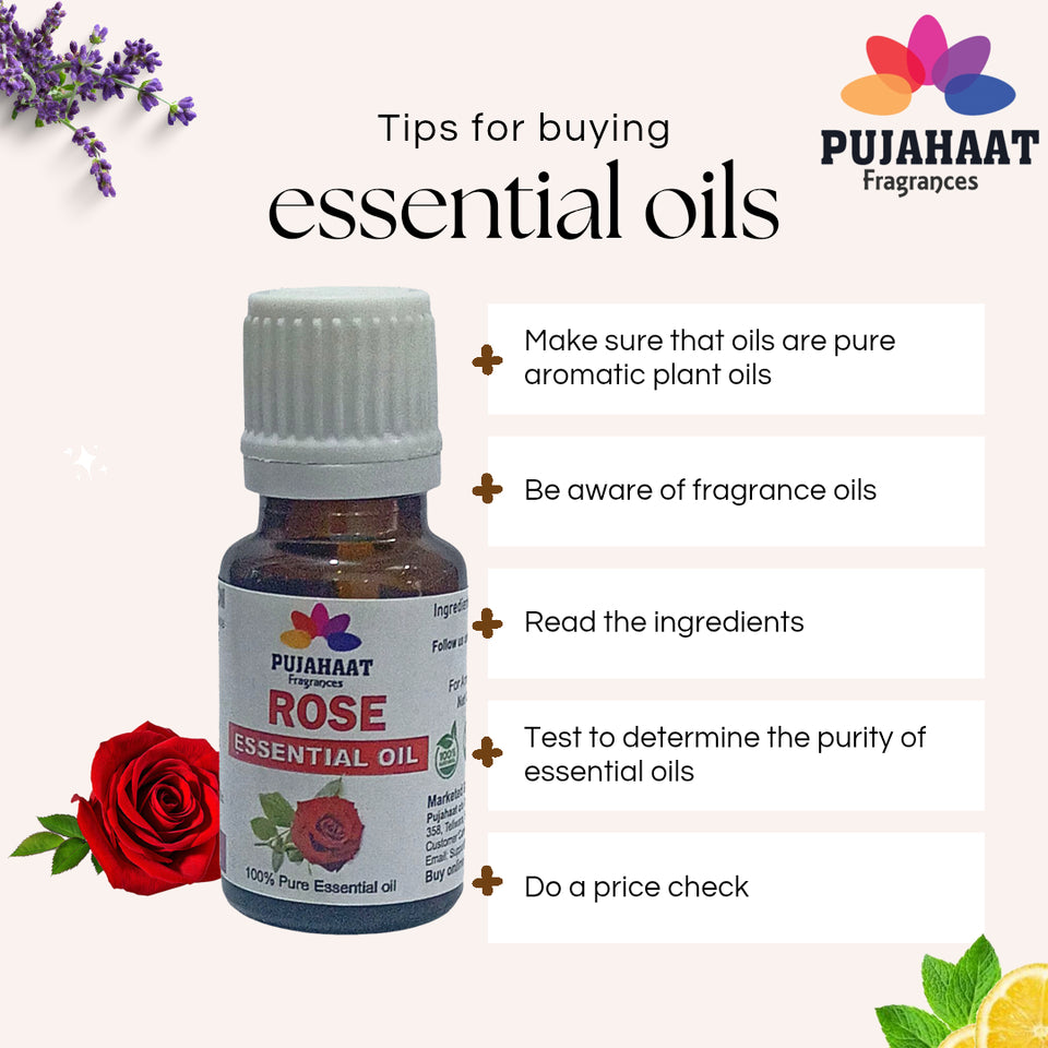 Pujahaat Rose (Gulab Oil) Essential Oil Natural and Therapeutic Grade For Skin, Aromatherapy - Vegan & Cruelty free - 15 ml