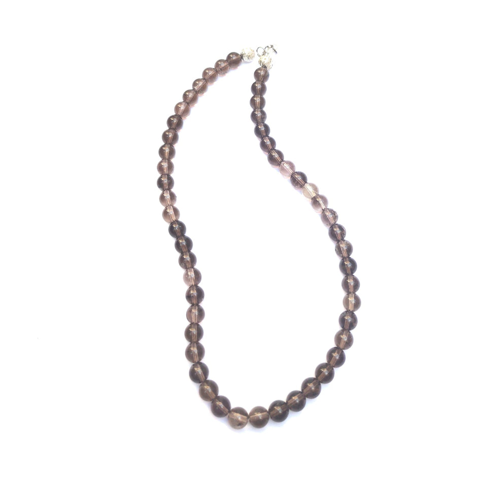 Smokey Quartz Crystal Round Beads Necklace 15 Inches 6 mm Beads Semi precious Mala