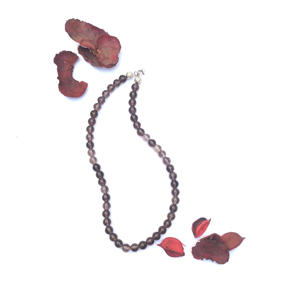 Smokey Quartz Crystal Round Beads Necklace 15 Inches 6 mm Beads Semi precious Mala